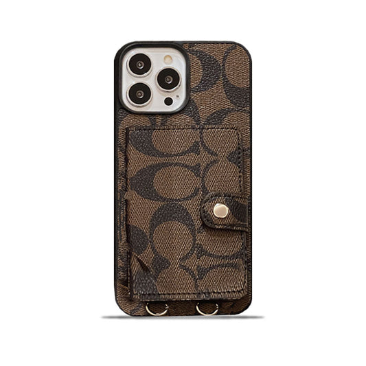 Custodia per iPhone Coach con portafoglio e cinghia marrone -szk240402