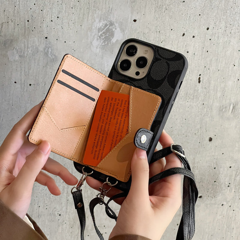 Carcasă pentru iPhone cu portofel și curea Brown -SZK240402
