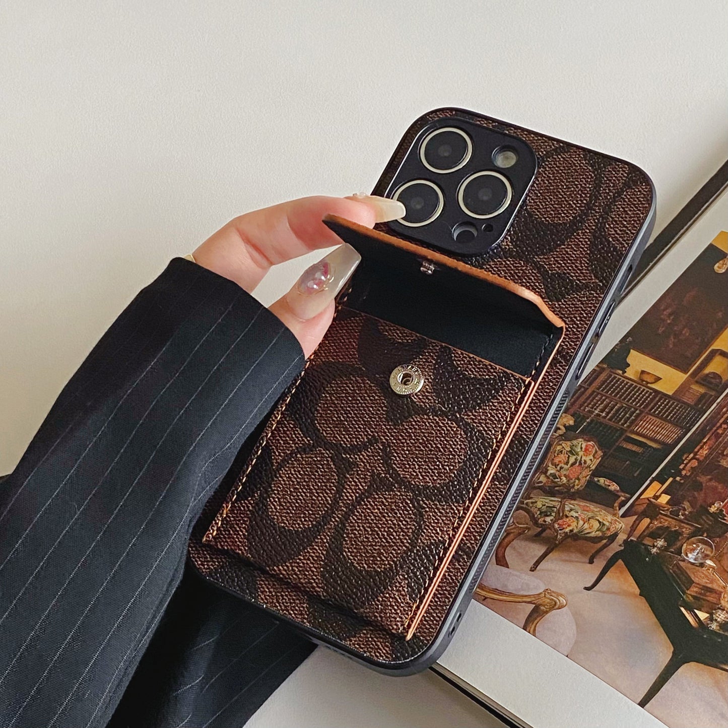 Coach iPhone Case with Wallet Brown-HP240513