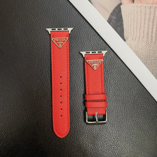 Dobbelt trekant Monogrammerket Label Leather Apple Watch Band