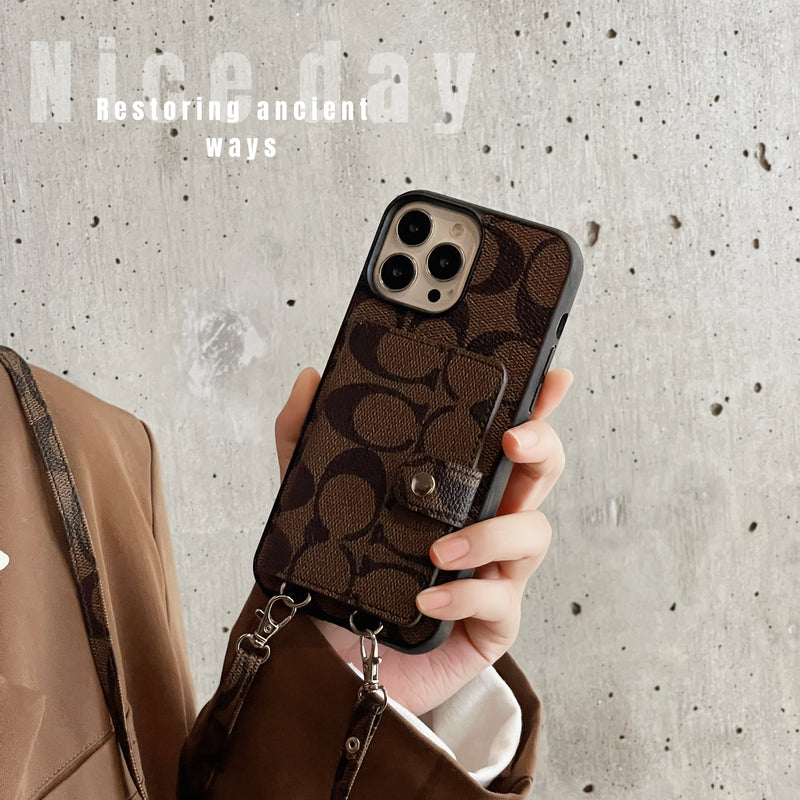 Carcasă pentru iPhone cu portofel și curea Brown -SZK240402