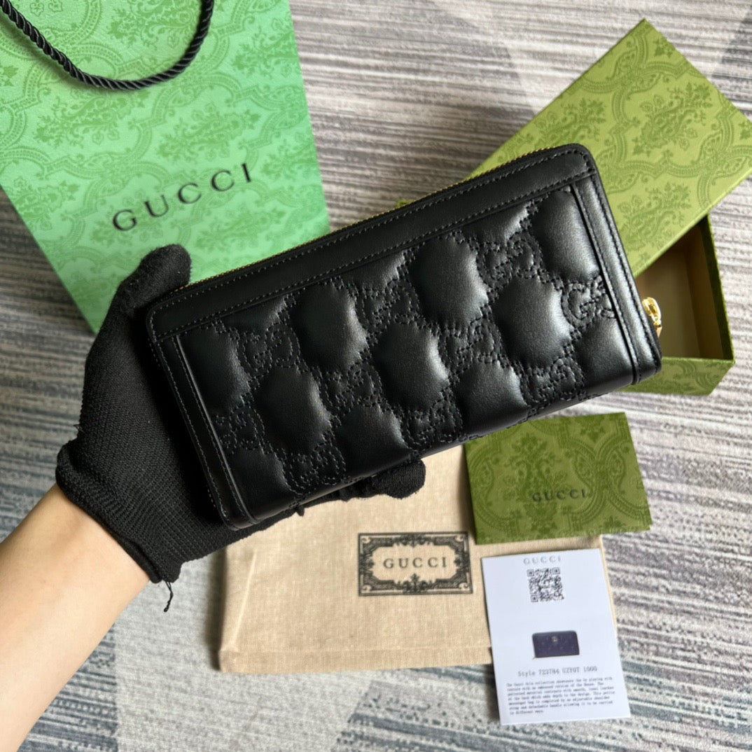 Matelassé Zip-Around Wallet Black For Women‎ 723784 UM8IG 1000 7.6 in/ 19.5 cm