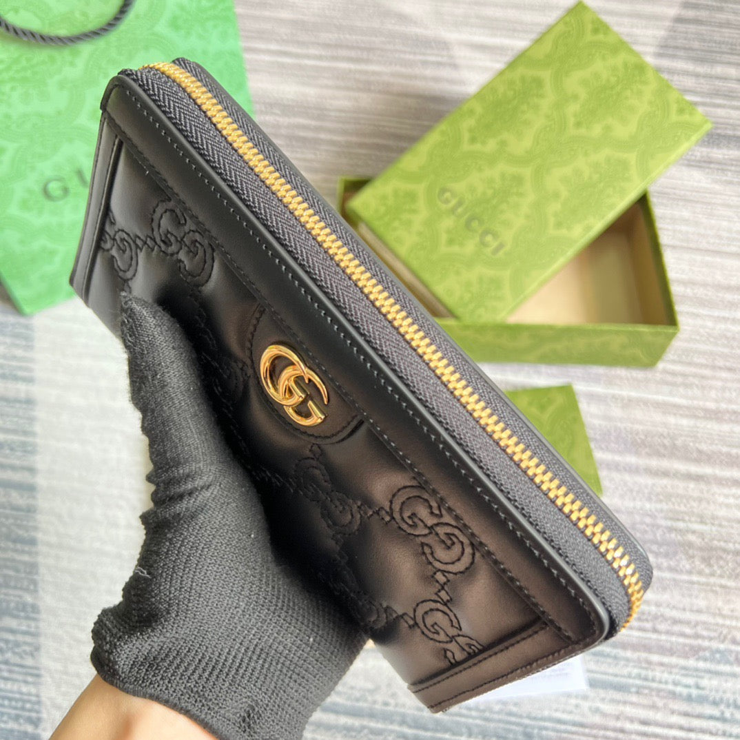 Matelassé Zip-Around Wallet Black For Women‎ 723784 UM8IG 1000 7.6 in/ 19.5 cm