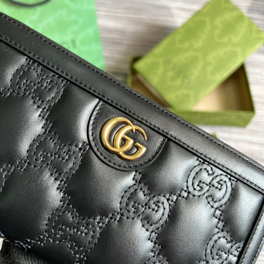 Matelassé Zip-Around Wallet Black For Women‎ 723784 UM8IG 1000 7.6 in/ 19.5 cm