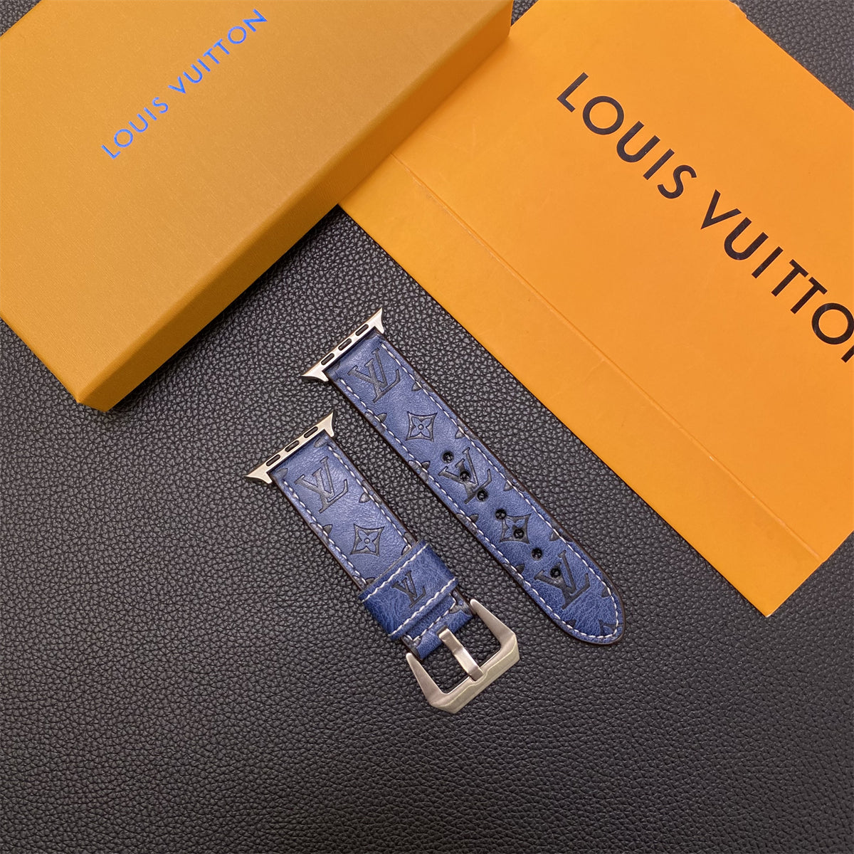 Lærmonogram Apple Watch Bands Leather Blue-Yh24422