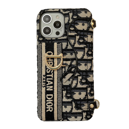 CD Black & Grey Fabric Card Bagbody iPhone Case
