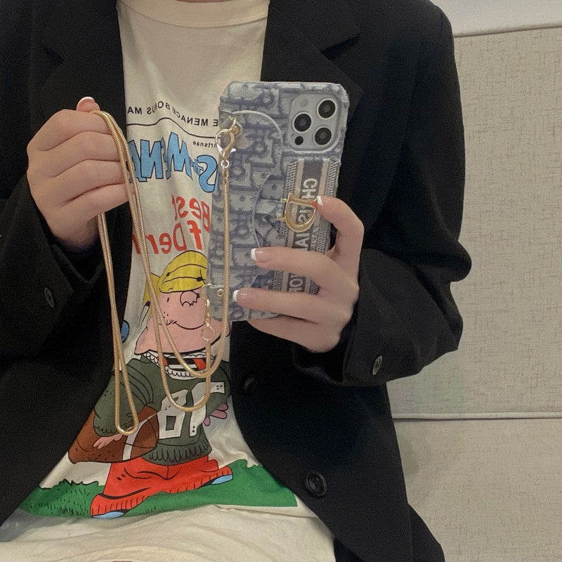 CD fekete és szürke szövetkártya táska kereszttest iPhone tok