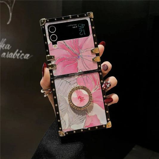 Samsung Galaxy Z Flip6/5/4/3 5G -neliökotelo "Pink Hibiscus Ring"