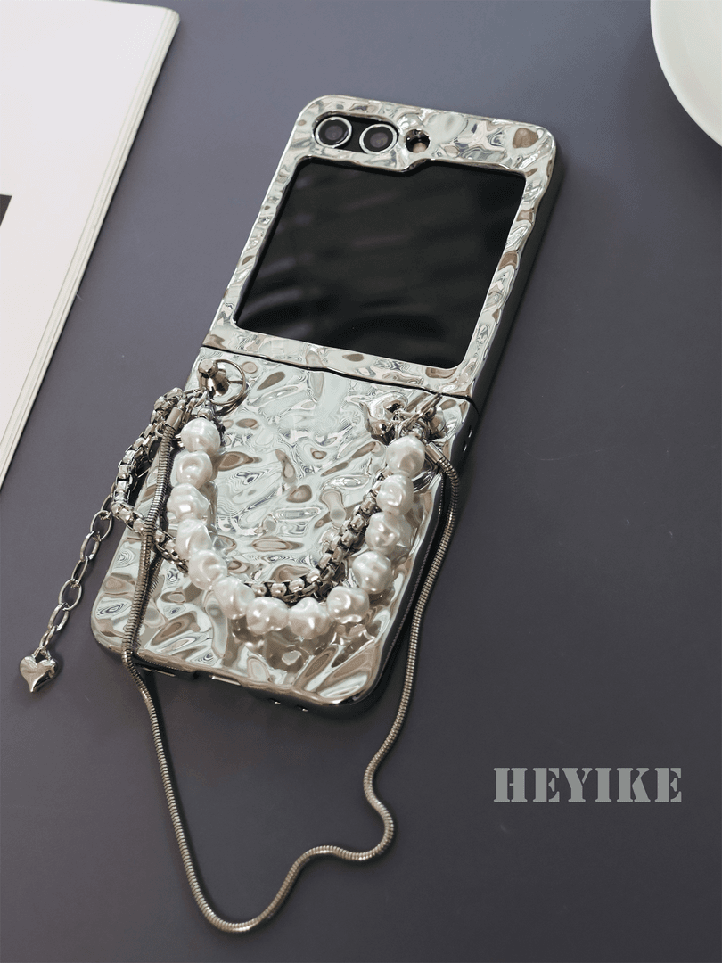 Samsung  Aluminum Alloy Textured Pearl Crossbody Galaxy Z Flip 6/5/4/3 Case