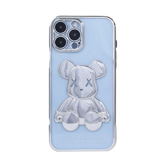 Ezüst fényvisszaverő medve átlátszó iPhone tok
