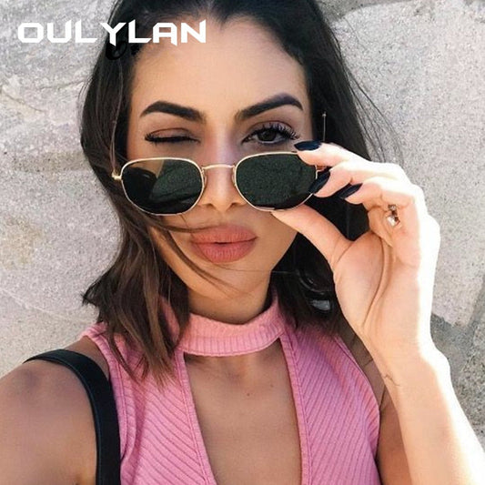 Olyylan Vintage Polygon Solbriller Women Men Brand Metal Frame Sun Glasser Ladies UV400 Kvinnelig luksuriøs polygonal solbrille hann