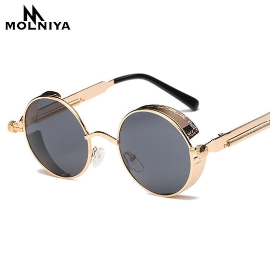 Metal Round Steampunk Solbriller Men Women Fashion Glass Brand Designer Retro Frame Vintage Solbriller Høy kvalitet UV400