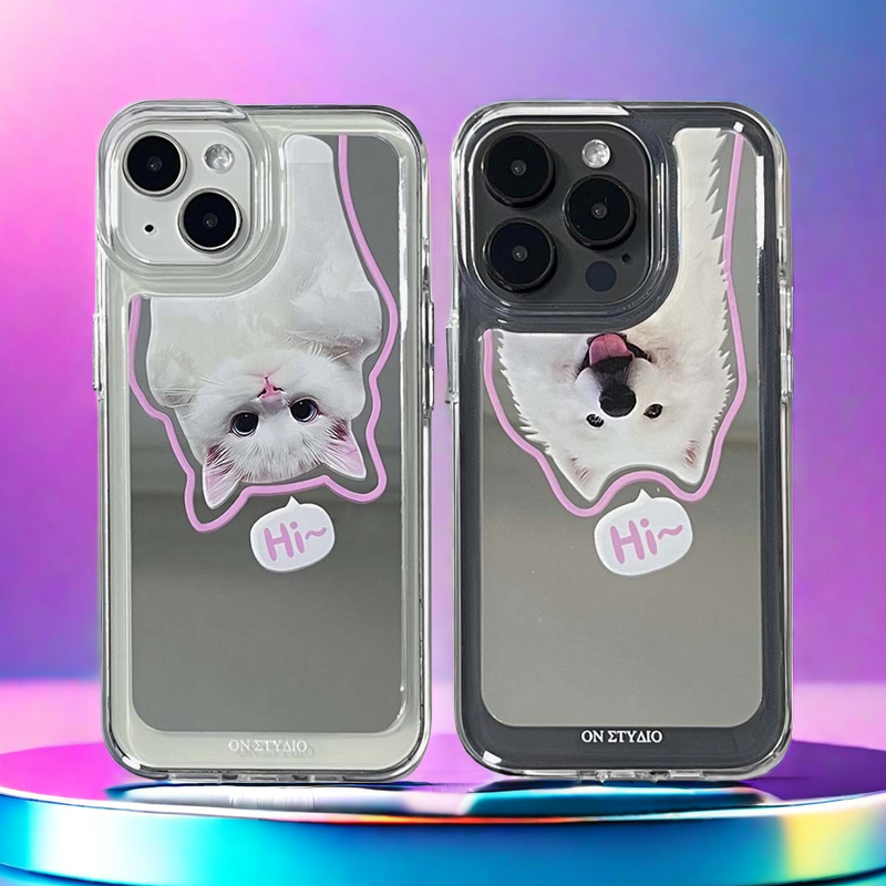 Tükör iPhone tok | Pár macskák és kutyák szia (vásárolj 2 és 50% -ot kapj le)